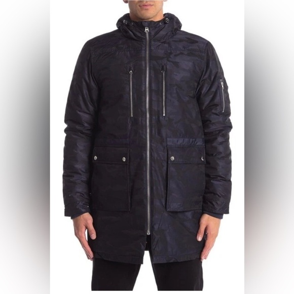 NWOT SLATE & STONE Greg Blue Gray Camo Hooded Puffer Coat Parka Size Large - Picture 5 of 9